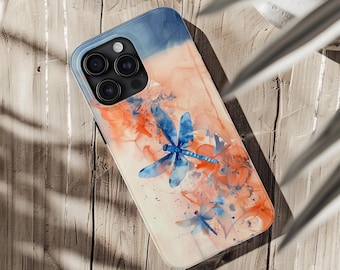 Funda para teléfono con diseño de libélula en acuarela: resistente a impactos para iPhone y Samsung