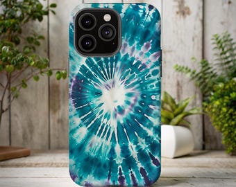 Turquoise & Purple Tie Dye Phone Case: Impact Resistant, Glossy Finish
