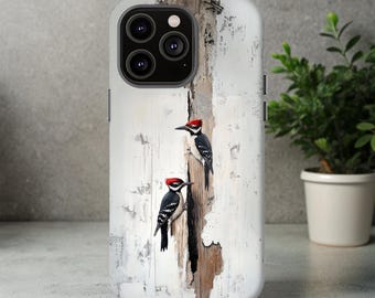 Woodpecker Tough Phone Case for iPhone Samsung - Rustic Bird Nature Protective Cover