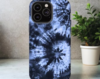 Blue Tie Dye Phone Case, Trendy Pattern Phone Cover