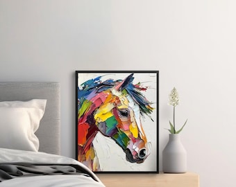 Kleurrijke abstracte paardenkunstprint: levendig hippisch muurdecor (digitale download)