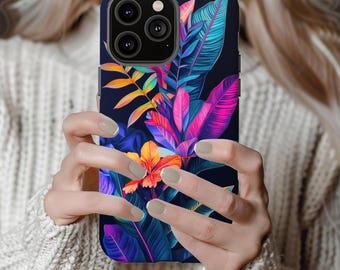 Tropical Floral Tough Phone Case for iPhone, Samsung Galaxy & Google Pixel, Colorful Hibiscus Botanical Protective Cover
