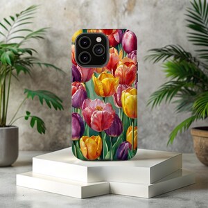 Vibrant Floral Tough Phone Case, Floral Watercolor Phone Cover, Tulip Watercolor, Flower Lover Case, Colorful Phone Case, Flower Phone Case