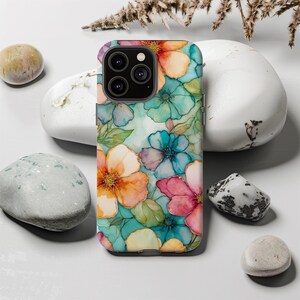 Floral Phone Case, Tough Case with Elegant Flower Design, Trendy Gift, Pastel Flower Phone Case, iPhone Case, Google Pixel Case, Watercolor