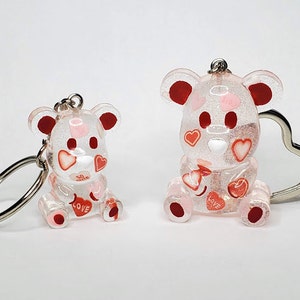 My Valentine Bear Keychain / Resin Bear / Valentine&#39;s Day Keychain / Handmade and Hand Painted