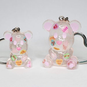Heart Candy Bear Keychain / Resin Bear / Handmade and Hand Painted
