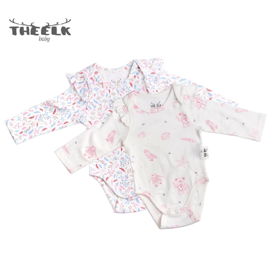 Baby Girl Full Sleeve Bodysuit Combo, Pack of Two, Newborn Pink