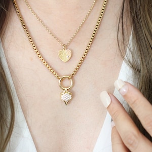 Vintage rhombus pendant, gold box chain necklace, gold pave necklace, cubic gold pendant, gold charm,  geometric pendant, layering necklace,