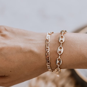 Bracelet à maillons marins soufflés en or, bracelet grain de café, bracelet chaîne épaisse, bracelet à maillons ancre, bracelet délicat, bracelet à superposition