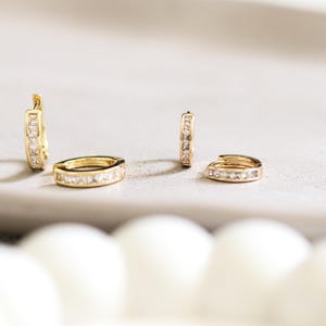 Diamond hoop earrings, CZ earrings, Huggie Pave Hoop Earrings, Small Dainty Gold Hoops, Moissanite Hoops, Minimalist, Everyday gold earrings