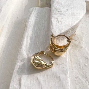 Molten Gemstone Charm Hoop Earrings Gold main image 1