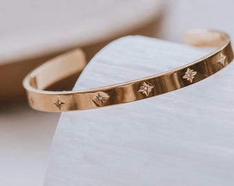 Brazalete de estrella del norte de oro, brazalete Starburst de 6 mm, brazalete de diamantes CZ, brazalete de circonita, brazalete celestial, brazalete sencillo y delicado