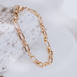 Gold Link Chain Bracelet Rectangular Link Stackable Bracelets Gold Minimalist Bracelet chunky gold bracelet women jewelry gift for her