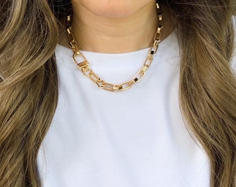 Gold Chunky Chain Necklace, Oversized Link Chain, Thick Gold