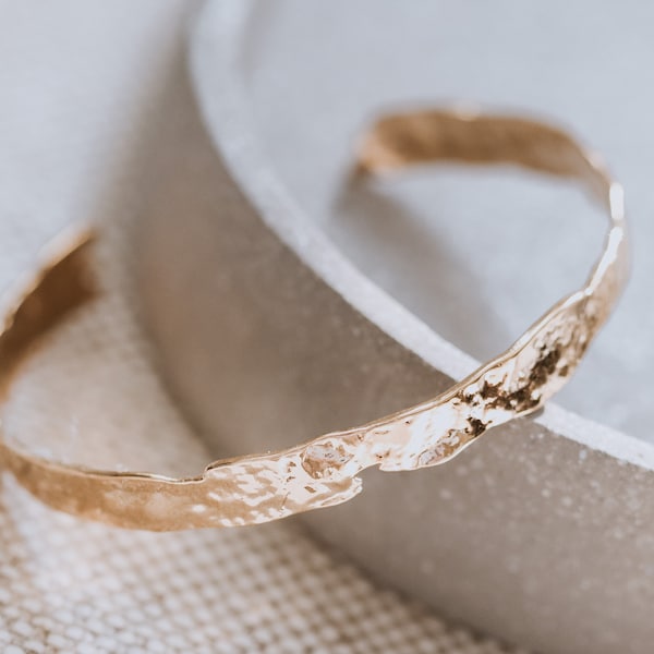 Hammered gold bracelet, Bold wide gold bangle, 18k gold plated cuff bracelet, layering bracelet, textured bangle gold, slip on bracelet