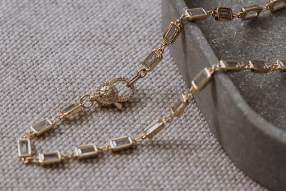 Cubic zirconia necklace, cz necklace, Dainty gold necklace, minimal necklace, layering necklace,Thick Chain Necklace, Gold Chain, 14k gold