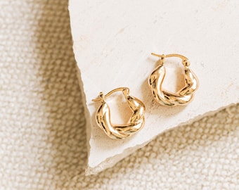 twisted chunky gold hoops, braided rope earrings, Crossiant hoops, Thick Rope Hoop Earrings, Chunky Huggies Earrings, Minimalist Earrings