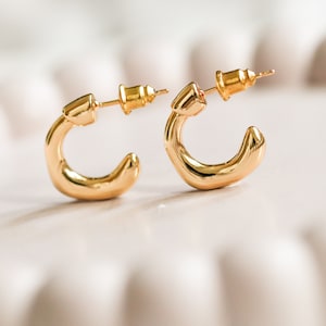 Thick gold huggie hoops, gold statement earrings, chunky small gold hoops,  simple everyday hoops, lightweight earrings, minimalist earrings