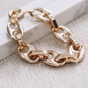 Gold Mariner Link Bracelet Coffee bean bracelet Anchor gold bracelet chunky gold link chain bracelet large link chain jewelry gift for her