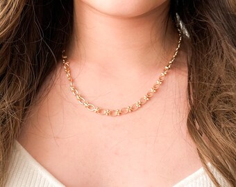 Gold chunky chain necklace, Gold chunky Link chain, oval gold link chain, costume gold jewelry, 18k gold chain,  gold cable necklace, Riaka