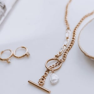 Baroque Pearl Necklace, Keshi Pearl Necklace, Freshwater Pearl Necklace, Gold Cuban link chain, Gold Cuban link necklace, Gold Cuban link