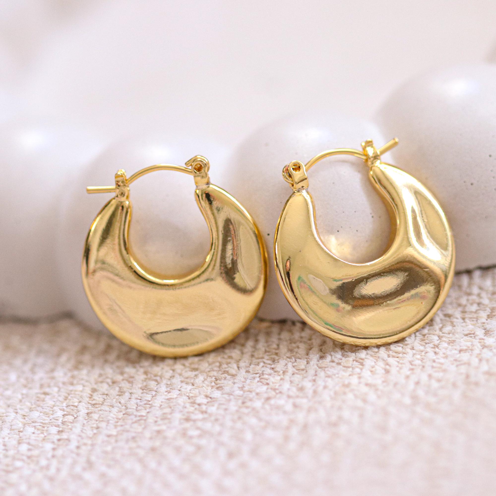 Hammered Gold Hoop Earrings, Thick Chunky 18k Gold Pt, Everyday...