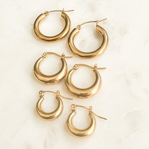 Chunky hoop earrings gold Thick Gold Hoop earrings Non tarnish gold earrings stainless steel Bold Statement Jewelry Dainty Minimalist