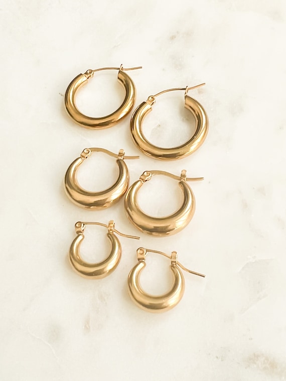 Chunky hoop earrings gold Thick Gold Hoop earrings Non tarnish gold earrings stainless steel Bold Statement Jewelry Dainty Minimalist