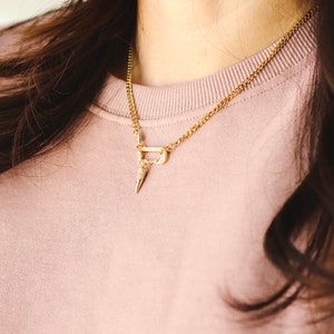 Cuban link chain, Rectangle cone pendant, Layering necklace, cuban chain necklace, gift for her, dainty gold chain, 18k, Riaka