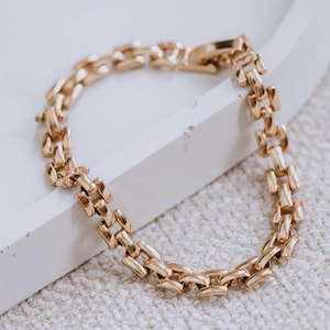 Bracelet chaîne à maillons dorés Bracelet en or pour femme, gros bracelet en or, bracelet empilable, cadeau bracelet minimaliste pour femme, bracelet de tous les jours