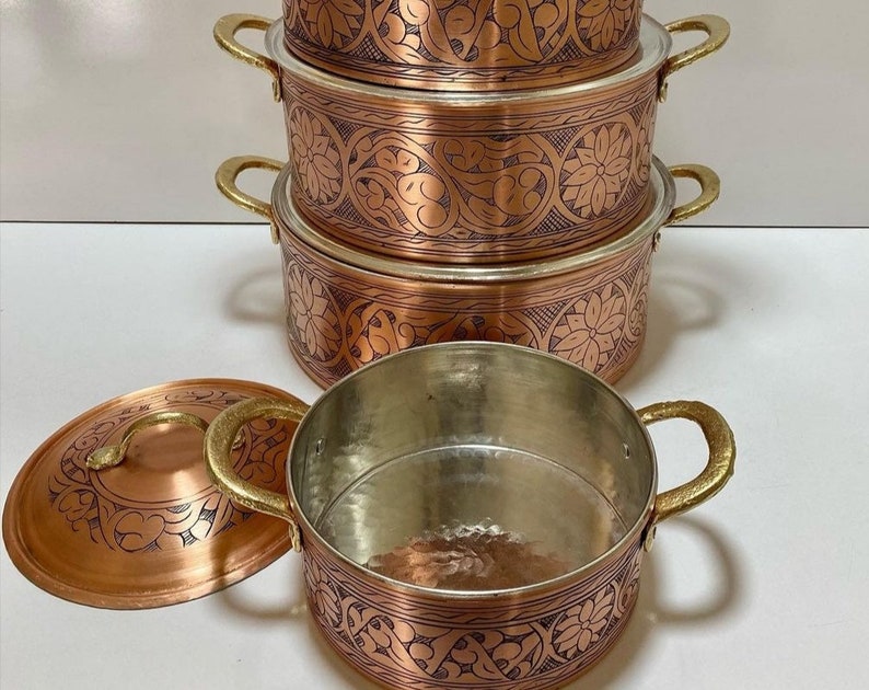 Handmade Carved Engraved Copper Pots,Pots Carved Engraved Traditional Pots Han,Pure Copper Pots, Mother's day gift, Gift to grandma image 3