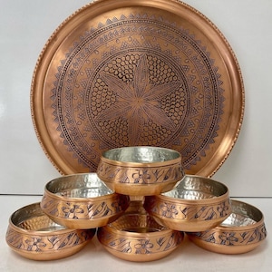 Copper Engraved Bowl,Copper Serving Bowl,Decorative Serving Bowl,Food Container,Copper Soup Bowl,Yogurt BowlMother&#39;s day giftGift to grandma