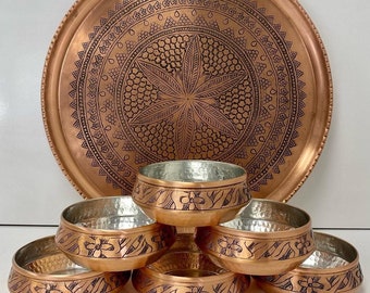 Copper Engraved Bowl,Copper Serving Bowl,Decorative Serving Bowl,Food Container,Copper Soup Bowl,Yogurt BowlMother's day giftGift to grandma