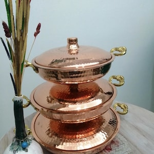 Copper Pan Set with Cover, Traditional Copper Pan, Omelette Pan, Handmade Pan, Double Brass Handle,Copper Pan for Omelette,Mother&#39;s day gift