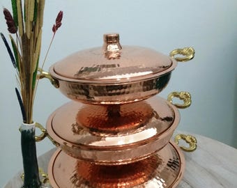 Ensemble de poêles en cuivre avec couvercle, poêle en cuivre traditionnelle, poêle à omelette, poêle fait main, double poignée en laiton, poêle en cuivre pour omelette, cadeau de fête des mères
