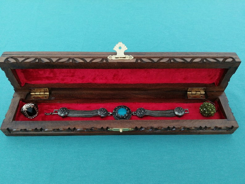 Hand Carved Box Gift For Her Walnut Carved Pencil Case Handmade Authentic Box. Walnut Carved Rosary Box Walnut Carved Jewelry Box