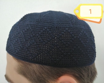 Handcrafted Prayer Cap, Patterned Crochet Skullcap, Islamic hat, Prayer Hat, Kufi - Hand-knitted Skullcap, &quot;Father&#39;s Day&quot; gift