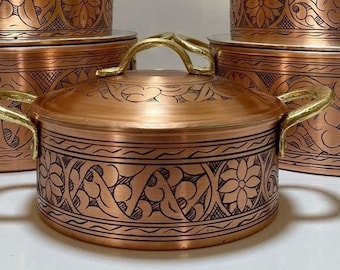 Pot en cuivre gravé turc fait main, batterie de cuisine traditionnelle sculptée à la main, décoration de cuisine de style vintage, cadeau artisanal unique