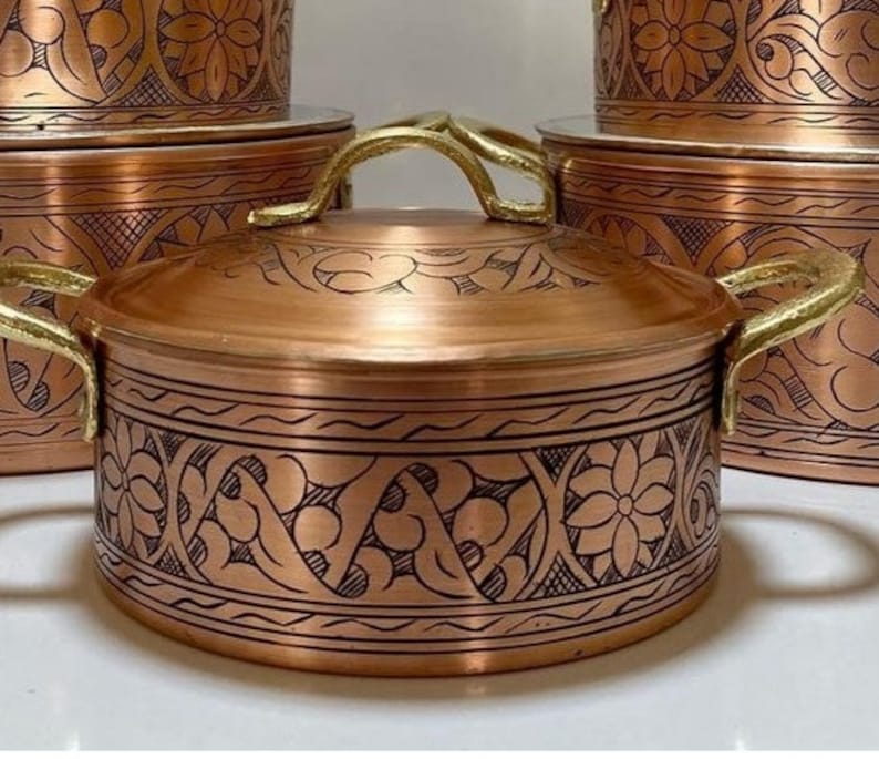 Handmade Carved Engraved Copper Pots,Pots Carved Engraved Traditional Pots Han,Pure Copper Pots, Mother's day gift, Gift to grandma image 1