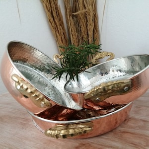Handmade 3 Piece Pan, Traditional Copper Pan Set,Omelette Pan Set,Double Brass Handle Set,Copper Pan Set, Mother's day gift, Gift to grandma