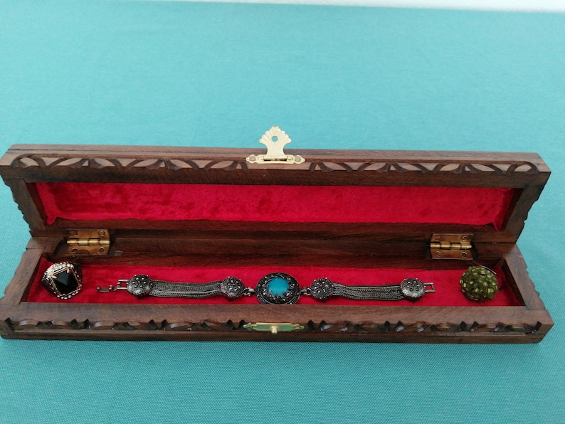 Hand Carved Box Gift For Her Walnut Carved Pencil Case Handmade Authentic Box. Walnut Carved Rosary Box Walnut Carved Jewelry Box