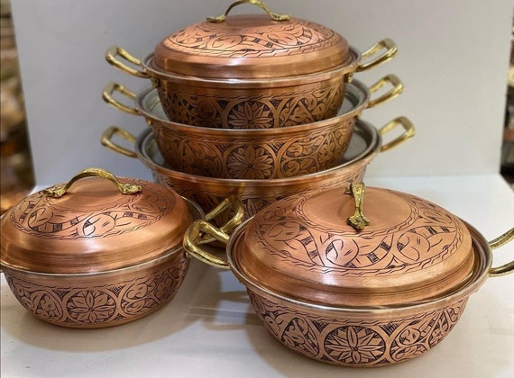 GRANDMA'S Copper Oak Pot 鍋 Hand Carved Copper Pots,handmade Copper Roasting Pots,thick Copper