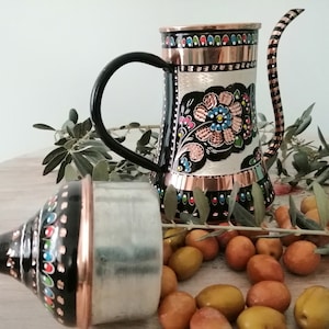 Decorative Copper Oil Bowl, Hand Carved Copper Sauce, Copper Olive Oil Bottle, Olive Oil Dispenser, Housewarming Gift, Kitchen Decor