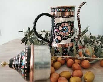 Bol à huile décoratif en cuivre, Cuivre sculpté à la main, Bouteille d'huile d'olive en cuivre, Distributeur d'huile d'olive, Cadeau de pendaison de crémaillère, Décoration de cuisine
