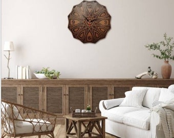 Horloge en bois au design spécial, horloge murale d'art, horloge en bois de noyer, horloge en bois d'érable, cadeau de pendaison de crémaillère, cadeau de fête des mères, cadeau pour lui