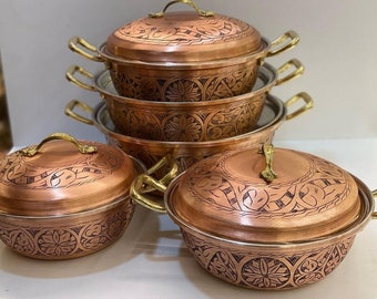 Hand Carved Copper Pots,Handmade Copper Roasting Pots,Thick Copper Pots,Hand Carved Engraved Casserole Pots,Gorgeous Pots