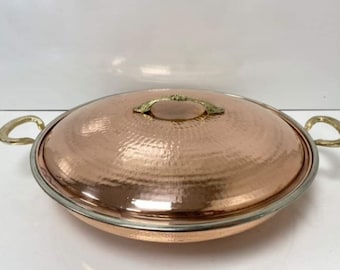 Covered Copper Roasting Pan Set,Tattoo Copper sauté pan,Large sauté Pan,Traditional Copper Pan,Turkish Pan,Handmade Pan,Double Brass Handle,