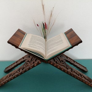 Book Reading Stand,Walnut Carved Quran Rahle Bible,Torah,Quran.Valentine&#39;s day Gift,Carved Wooden Folding Bohemian Decor&quot;Father&#39;s Day&quot; gift