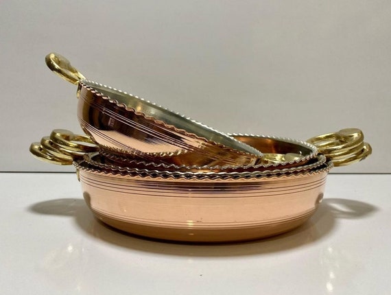 Set of 4 Copper Pans,Traditional Copper Pan Set,Omelette Pan Set,Handmade Pan ,Double Brass Handle Set,Omelette Copper Pan Mothers day gift