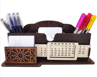 Ensemble de bureau personnalisé en bois avec calendrier perpétuel, cartes, ensemble de bureau au design spécial, calendrier perpétuel, nouveau cadeau d'entreprise, accessoires de bureau